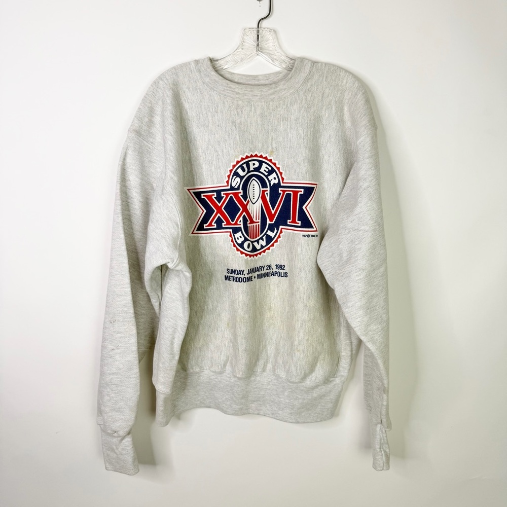 Vintage Super Bowl XXVI Crewneck Sweatshirt Large 1992 Trenches Grey 90s 26